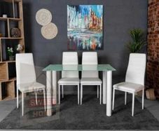 Compact Glass Dining Table Set Seats 4 , White