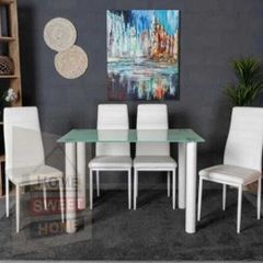 Compact Glass Dining Table Set Seats 4 , White