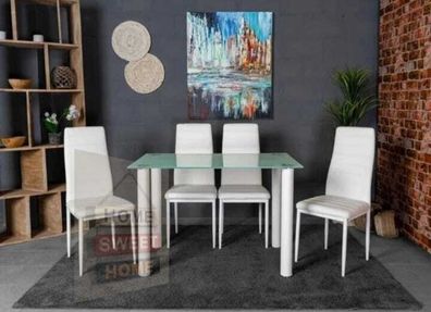 Compact Glass Dining Table Set Seats 4 , White