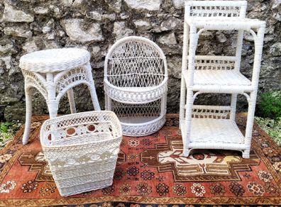 Vintage white loom wicker set