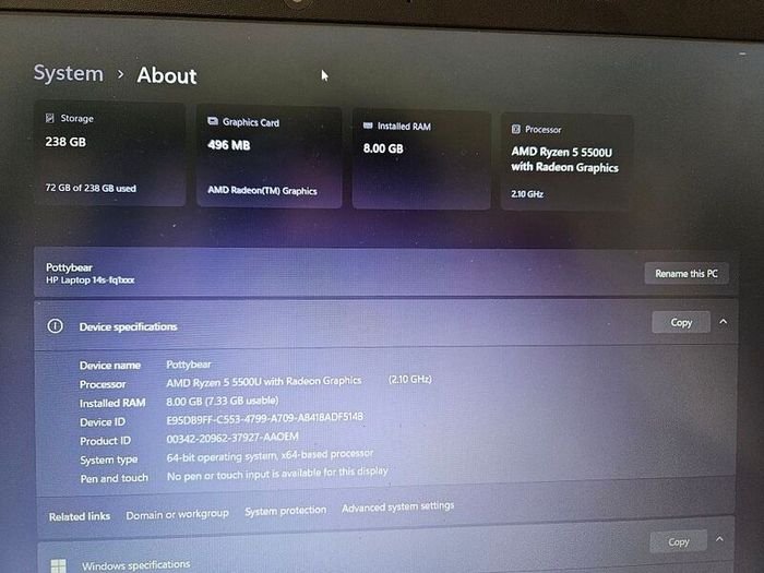 HP 14s Laptop - Ryzen 5 5500U, 8GB RAM, 256GB SSD, Windows 11