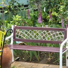 Garden Bench light weight ignore Cast iron forged steel fully restored seat outside outdoor garden sitting treated timber decorations, furniture patio  decking, home house cottage flowers pots plants, garden statue chair  swing patio heater bbq ham
