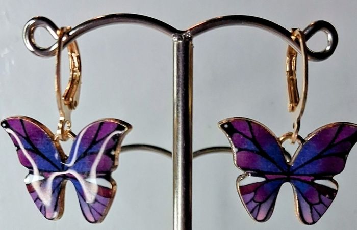 Mini Hoop Purple Butterfly Drop Earrings