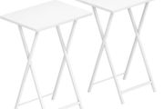 Side Table 2 Set, Folding Tables, TV Tray Table, Snack Table for Eating, Small Sofa End Laptop Drinks Coffee Table for Small Space, Living Room, Industrial, Metal Frame, White