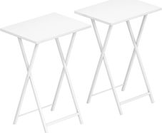 Side Table 2 Set, Folding Tables, TV Tray Table, Snack Table for Eating, Small Sofa End Laptop Drinks Coffee Table for Small Space, Living Room, Industrial, Metal Frame, White
