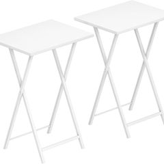 Side Table 2 Set, Folding Tables, TV Tray Table, Snack Table for Eating, Small Sofa End Laptop Drinks Coffee Table for Small Space, Living Room, Industrial, Metal Frame, White
