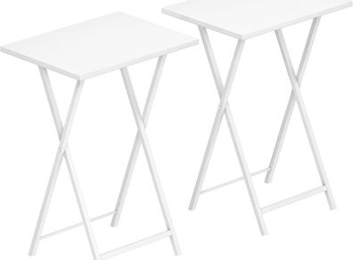 Side Table 2 Set, Folding Tables, TV Tray Table, Snack Table for Eating, Small Sofa End Laptop Drinks Coffee Table for Small Space, Living Room, Industrial, Metal Frame, White