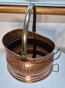 Vintage Hammered Copper Coal Scuttle  Log Bucket