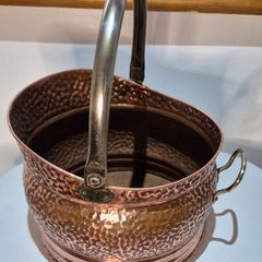 Vintage Hammered Copper Coal Scuttle  Log Bucket
