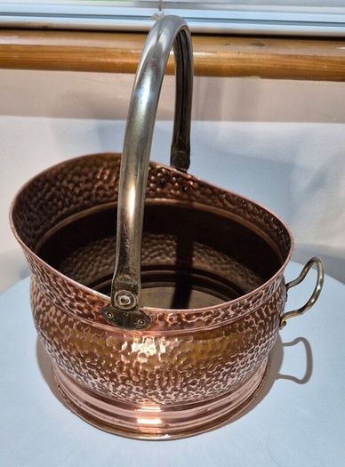 Vintage Hammered Copper Coal Scuttle  Log Bucket