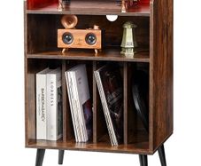 Record Player Stand with LED Light, 3 Tiers Turntable Stand with Charging Station & USB Ports