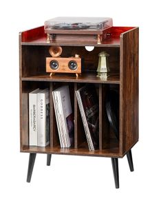Record Player Stand with LED Light, 3 Tiers Turntable Stand with Charging Station & USB Ports