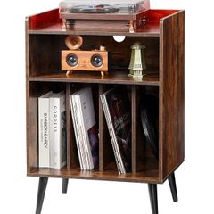 Record Player Stand with LED Light, 3 Tiers Turntable Stand with Charging Station & USB Ports