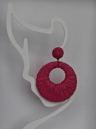 Hot Pink Raffia Woven Stud Hollow Out Woven Hoop Earrings