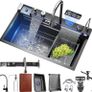 Kitchen Sink with Integrated Pull-Out Faucet 304 Stainless Steel Waterfall Kitchen Sink with Multiple Accessories Image 2