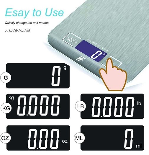 Large 23x17cm 10kg 1g Digital Kitchen Scales Food Scale Stainless Steel Surface With Backlit LCD Display Multifunction for Home Office Use