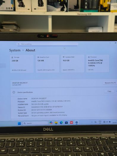 Dell Latitude 5400 14" Laptop, Intel Core i5-8265U 1.60 GHz, 16GB RAM, 256GB SSD, CAM, Bluetooth, windows 11 Pro