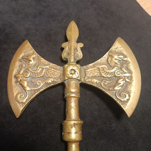Vintage Solid Brass Heavy Decorative Medieval Viking Style Double Headed Axe