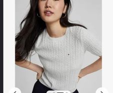 Tommy Hilfiger Cable Knit With Short Sleeve All Season Jumper - Colour - Light Grey - Size - XXL - RRP - 119.90 - Open To Offers!!