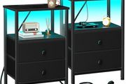 Bedside Table Set of 2 with Charging Station