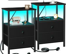 Bedside Table Set of 2 with Charging Station