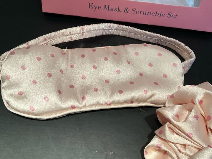 Their Nibs  pink polka dot eye mask and scrunchie set