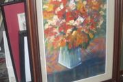 a large oil painting on board of a still life signed lacy