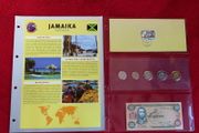 Jamaica Banknote + Coin + Stamp collector set vintage currency