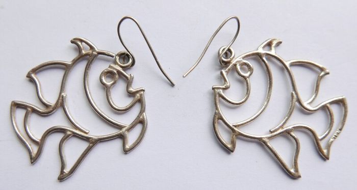 Vintage 925 Sterling Silver Fish Earrings