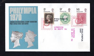 1970 Great Britain Philympia 1970 London International Stamp Exhibition Commemorative Stamps First Day Cover with Philmpia Day London 18 Sept 70