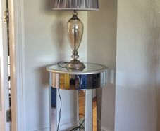 Round mirrored side table & lamp
