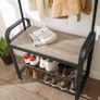_coat rack, cloakroom, shoe rack with seat, clothes rack with 9 removable hooks, bench, 2 grid shelves, 183 cm high, industrial design, greige black Image 5