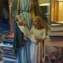 St Anne teaching Virgin Mary to read large chalkware old statue Image 2