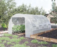4 x 3 x 2 m Polytunnel Greenhouse w/ Roll-up Side Walls, Steel Frame Walk-in Grow House Tent w/ Zippered Door and 8 Windows and Reinforced Cover for Garden and Backyard, White