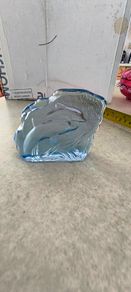 Vintage Glass Dolphins Plaque | Three Dimensional Pressed Glass Plaque of Dolphins