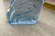 Vintage Glass Dolphins Plaque | Three Dimensional Pressed Glass Plaque of Dolphins