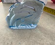 Vintage Glass Dolphins Plaque | Three Dimensional Pressed Glass Plaque of Dolphins