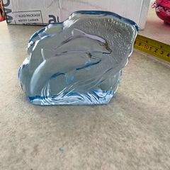 Vintage Glass Dolphins Plaque | Three Dimensional Pressed Glass Plaque of Dolphins