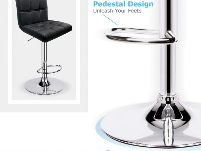 Leader Accessories Bar Stools (2/Set) Adjustable Bar Chairs Breakfast Dining Stools for Kitchen Island Counter PU Leather Double Stitching Square Back with decoration (FREE POSTAGE)