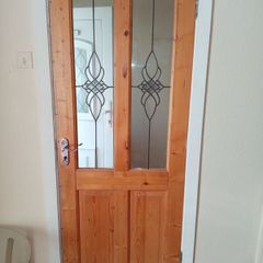 2 pine wood Doors with decorative leaded glass