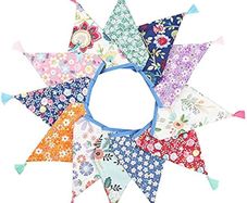 MULTIPLE COLOURS AVAILABLE Fabric Bunting Banner with Tassel, 3.3M Double Sided Cotton Tassel Banner with 12 Vintage Triangle Pennants, Vintage Cloth Garlands for Nursery Bedroom Playhouse Decoration