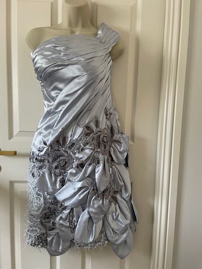 BNWT -  Silver/Blue hand beaded occasion Dress (10-12)