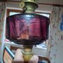 Beautiful Antique Oil Lamp Deep Purple Glass Reservoir, typical of Victorian Era Postage Available Image 6