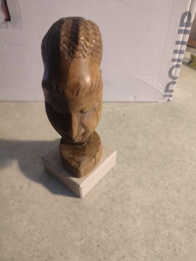 Head Sculpture African Tribal Carved  Wood ON MARBLE PLINTH.