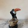Hand-Carved Gemstone Toucan on Agate Geode Base Image 2