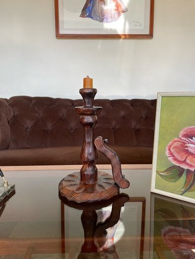 Primitive Candle Stick Antique Style Wood with Iron Tacks