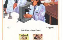 1984 Great Britain Limited Edition Lithographed Print measuring 333mm X 257mm showing British Council Commemorative stamps with First Day of Issue Cancel