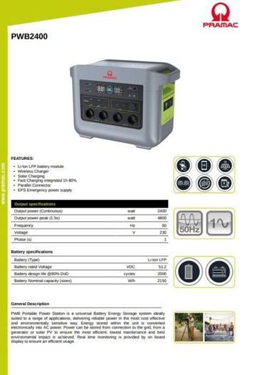 Pramac PWB2400 Portable Power Station / Battery