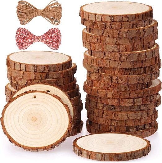 Natural Wood Slices 30 Pcs 6-7cm Drilled Hole Unfinished Log Wooden Circles for DIY Crafts Wedding Decorations Christmas Ornaments with Free Gifts