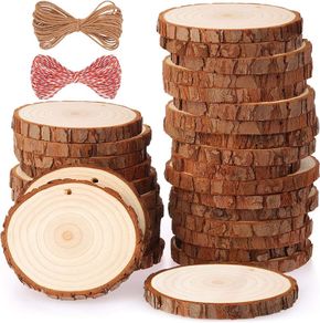 Natural Wood Slices 30 Pcs 6-7cm Drilled Hole Unfinished Log Wooden Circles for DIY Crafts Wedding Decorations Christmas Ornaments with Free Gifts